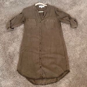 Army green, western style shirt dress